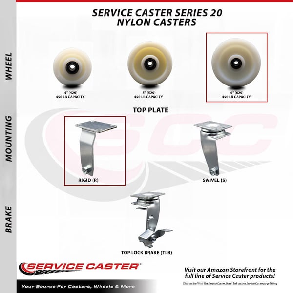 6 Inch Nylon Caster Set with Ball Bearings 2 Swivel 2 Rigid SCC